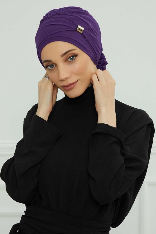 Aksesuarlı Şifon Hazır Türban,HT-95S,HT-95S Mor - 1