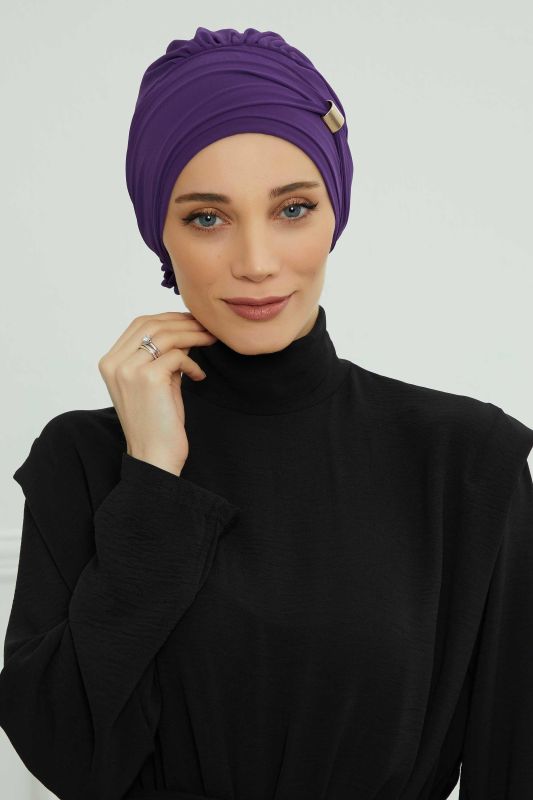 Aksesuarlı Şifon Hazır Türban,HT-95S,HT-95S Mor - 2