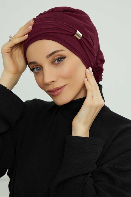 Aksesuarlı Şifon Hazır Türban,HT-95S,HT-95S Mürdüm - 1