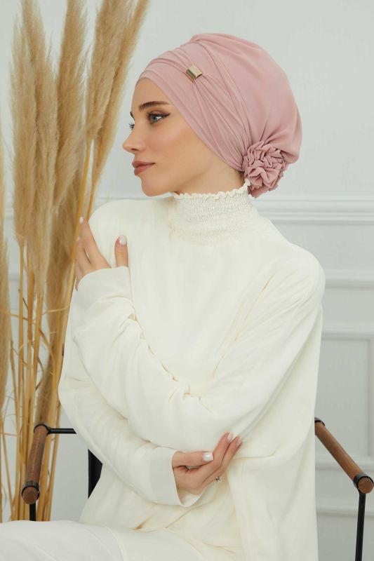 Aksesuarlı Şifon Hazır Türban,HT-95S,HT-95S Pudra - 3