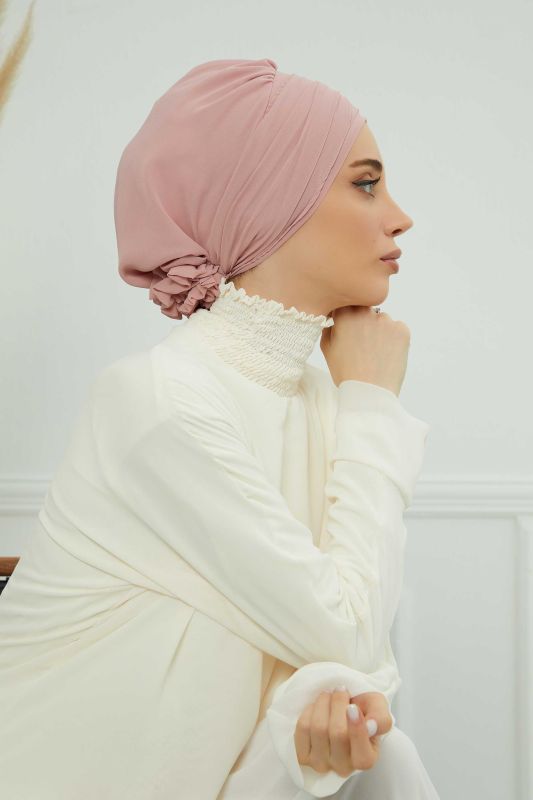 Aksesuarlı Şifon Hazır Türban,HT-95S,HT-95S Pudra - 5