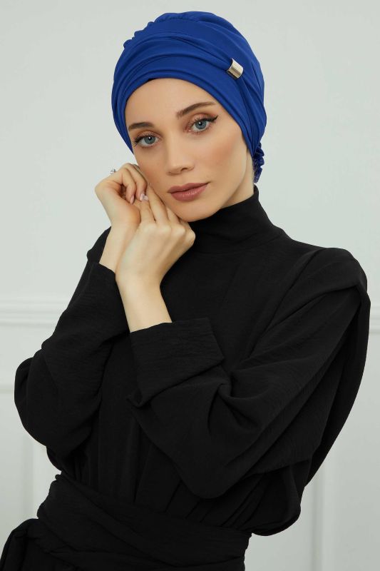 Aksesuarlı Şifon Hazır Türban,HT-95S,HT-95S Saks Mavisi - 1