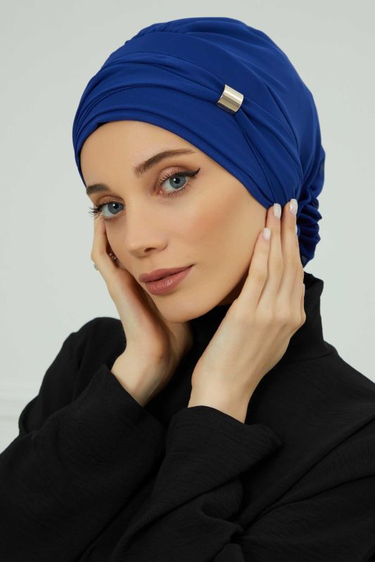 Aksesuarlı Şifon Hazır Türban,HT-95S,HT-95S Saks Mavisi - 2