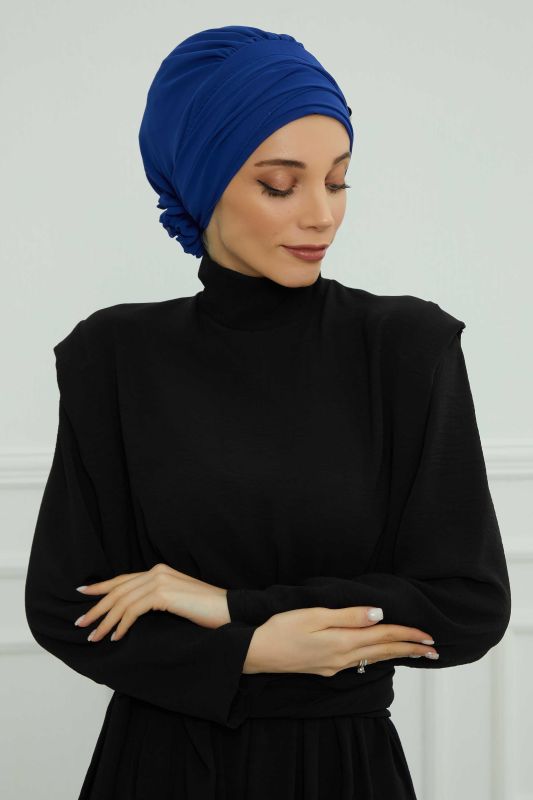 Aksesuarlı Şifon Hazır Türban,HT-95S,HT-95S Saks Mavisi - 3