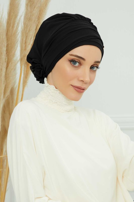 Aksesuarlı Şifon Hazır Türban,HT-95S,HT-95S Siyah - 2