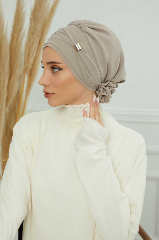 Aksesuarlı Şifon Hazır Türban,HT-95S,HT-95S Vizon - 1