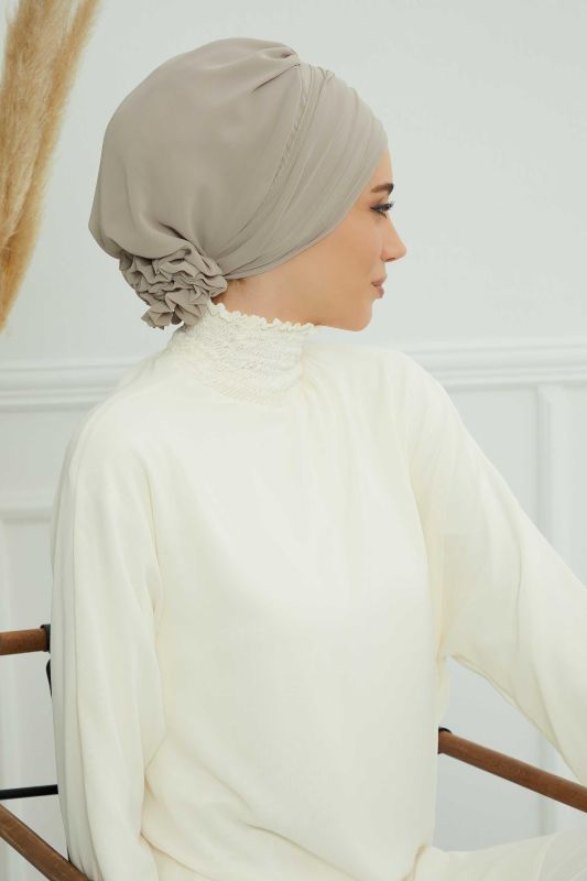 Aksesuarlı Şifon Hazır Türban,HT-95S,HT-95S Vizon - 5