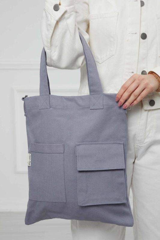 Shoulder Bag with Strap Pocket Detail, CK-20 Gray - 2
