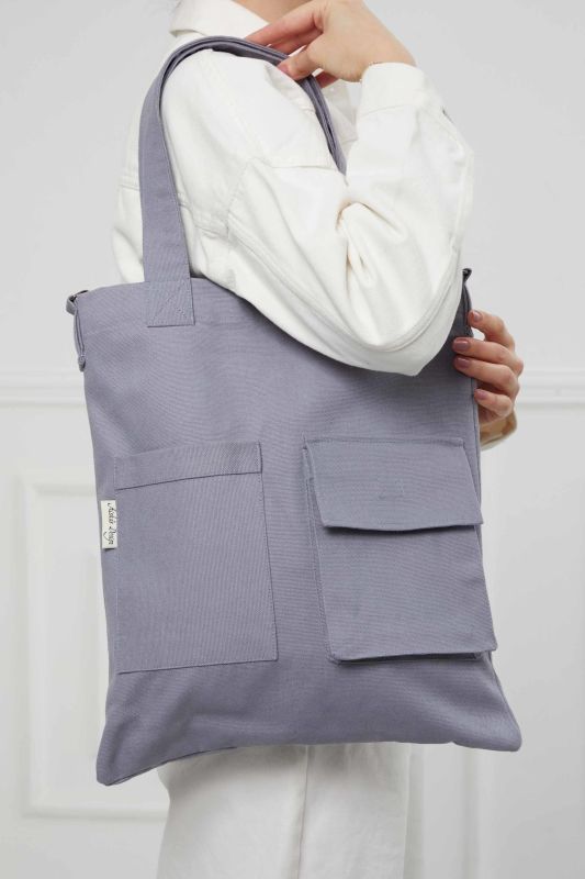 Shoulder Bag with Strap Pocket Detail, CK-20 Gray - 7