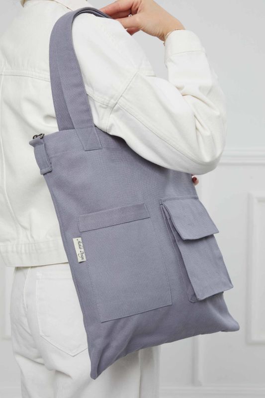 Shoulder Bag with Strap Pocket Detail, CK-20 Gray - 8