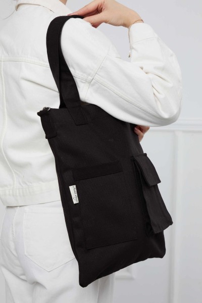 Moda Çizgi - Askılı Cep Detaylı Omuz Çantası,CK-20 Siyah