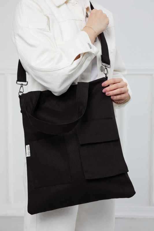 Askılı Cep Detaylı Omuz Çantası,CK-20 Siyah - 8