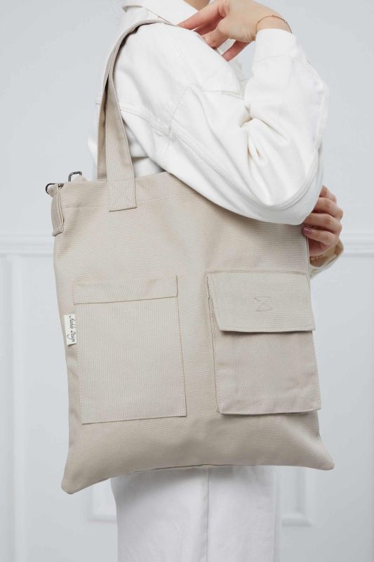 Shoulder Bag with Strap Pocket Detail, CK-20 Stone - 8