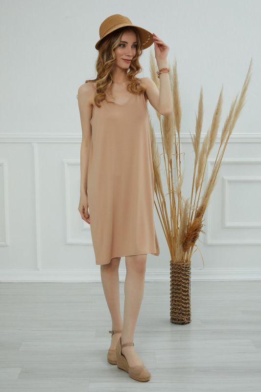 Strappy Short Dress,ELB-5 Milky Brown - 4