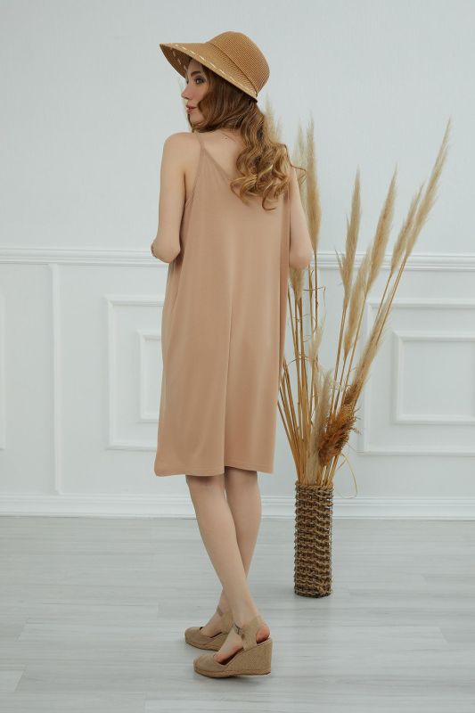 Strappy Short Dress,ELB-5 Milky Brown - 5