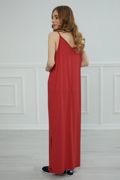 Askılı Uzun Elbise,ELB-6 Kırmızı - Thumbnail