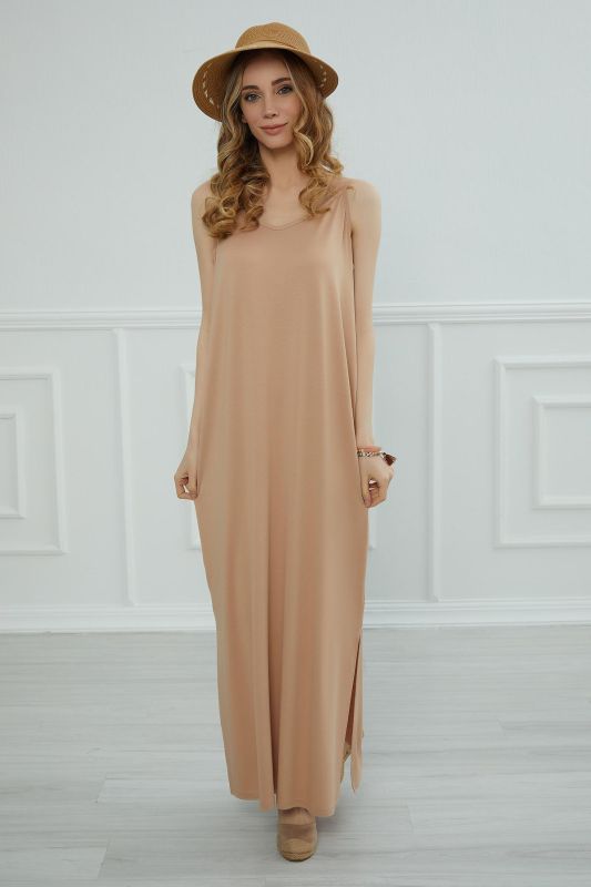 Long Dress with Straps,ELB-6 Milky Brown - 2