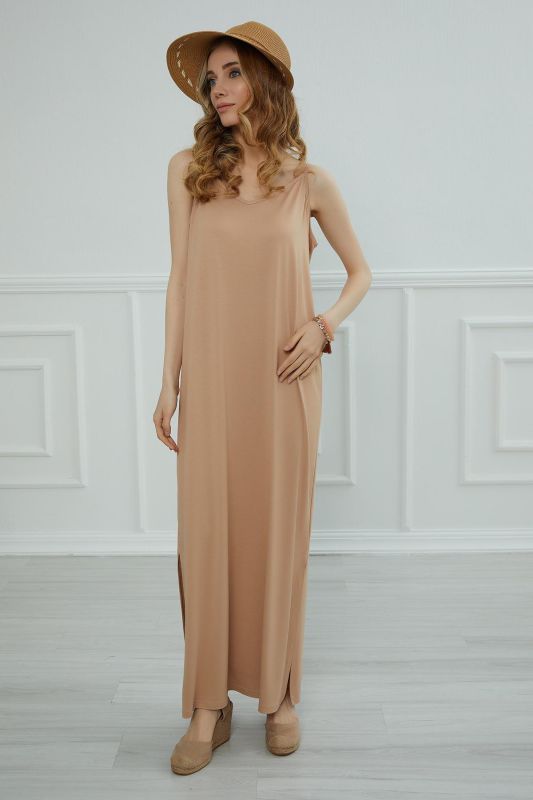 Long Dress with Straps,ELB-6 Milky Brown - 3