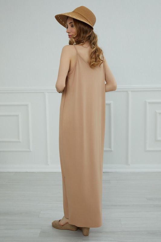 Long Dress with Straps,ELB-6 Milky Brown - 6