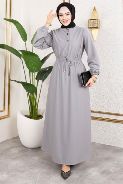 Bade Büzgülü Elbise GRİ - Thumbnail