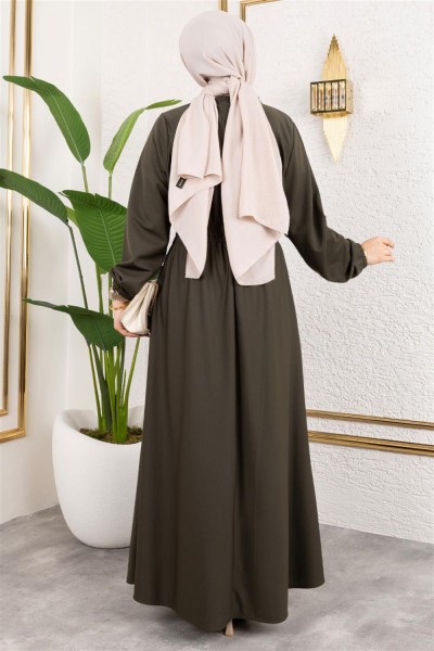 Bade Büzgülü Elbise HAKİ - Thumbnail