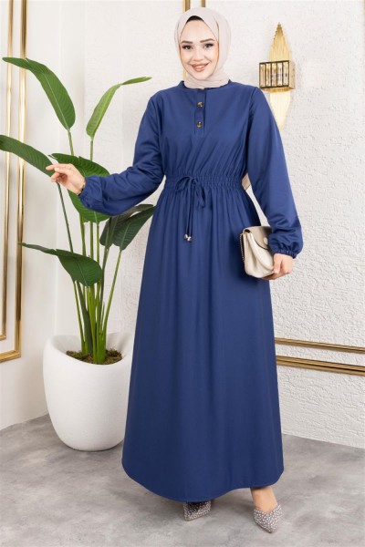 Bade Büzgülü Elbise İNDİGO - Thumbnail