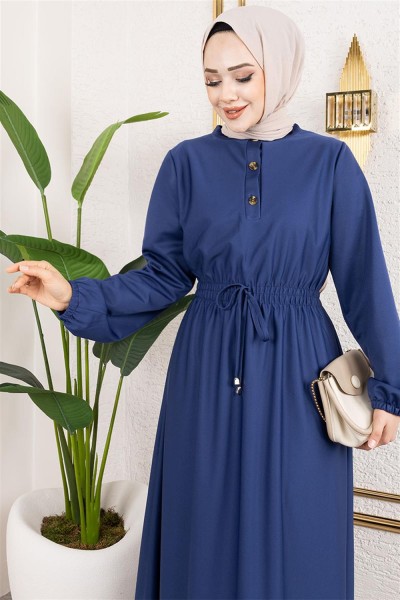 Bade Büzgülü Elbise İNDİGO - Thumbnail