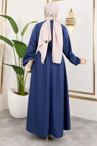 Bade Büzgülü Elbise İNDİGO - Thumbnail