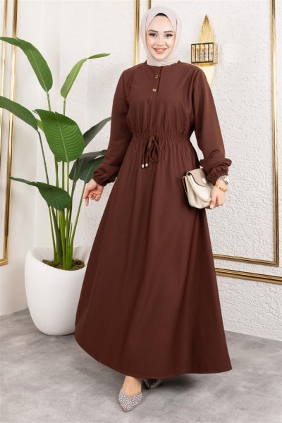 AYM - Bade Büzgülü Elbise KAHVERENGİ