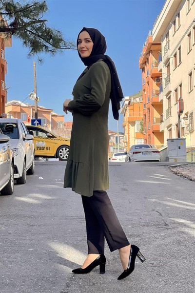 Balon Kol Aerobin Tunik HAKİ - Thumbnail