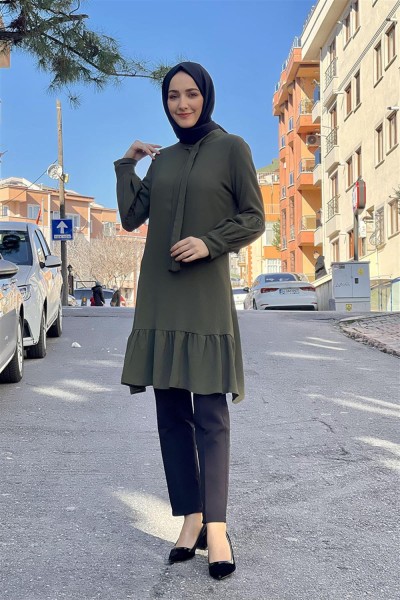 Balon Kol Aerobin Tunik HAKİ - Thumbnail