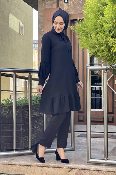 Balon Kol Aerobin Tunik SİYAH - Thumbnail