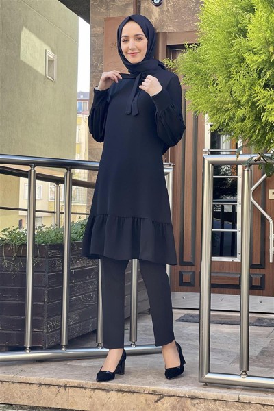 Balon Kol Aerobin Tunik SİYAH - Thumbnail