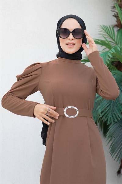 END - Balon Kol Elbise KAHVERENGİ