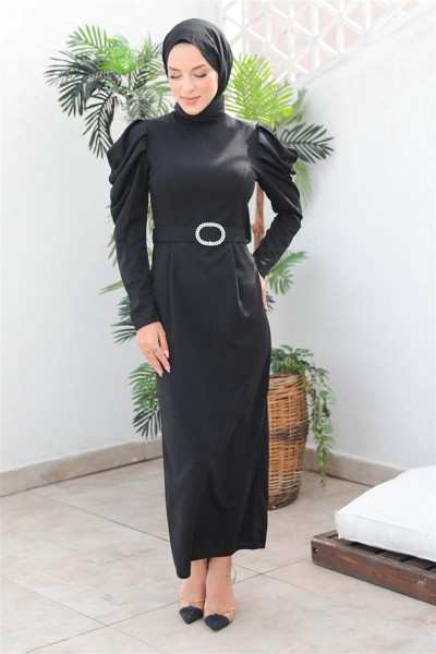 END - Balon Kol Elbise SİYAH