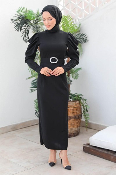 Balon Kol Elbise SİYAH - Thumbnail