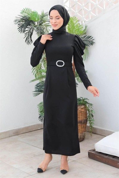 Balon Kol Elbise SİYAH - Thumbnail