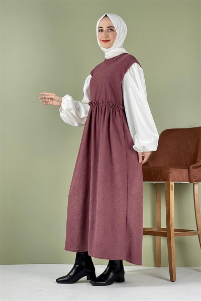 Balon Kol Kadife Elbise Gül Kurusu - Thumbnail