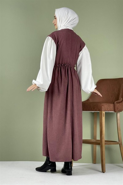 Balon Kol Kadife Elbise Gül Kurusu - Thumbnail