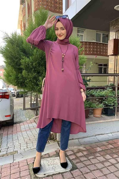 SGS - Balon Kol Kolye Detaylı Tesettür GÜL KURUSU