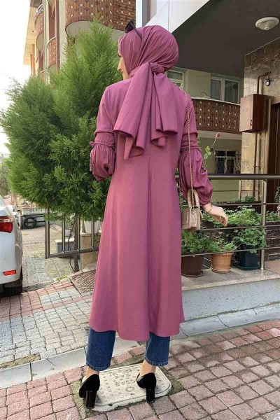 Balon Kol Kolye Detaylı Tesettür GÜL KURUSU - Thumbnail