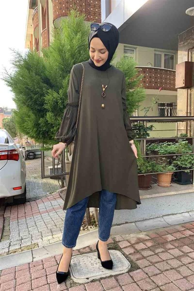 SGS - Balon Kol Kolye Detaylı Tesettür HAKİ