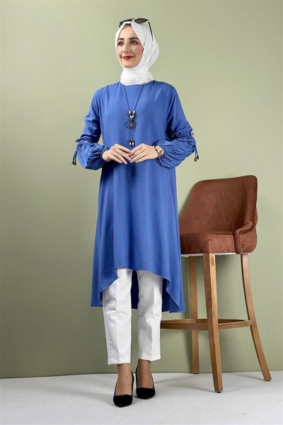 Balon Kol Kolye Detaylı Tesettür İNDİGO - Thumbnail