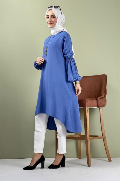 Balon Kol Kolye Detaylı Tesettür İNDİGO - Thumbnail