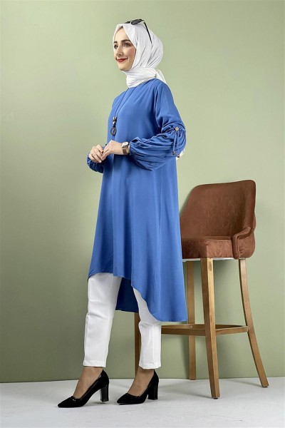 Balon Kol Kolye Detaylı Tesettür İNDİGO - Thumbnail