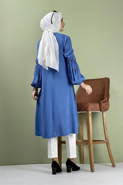 Balon Kol Kolye Detaylı Tesettür İNDİGO - Thumbnail