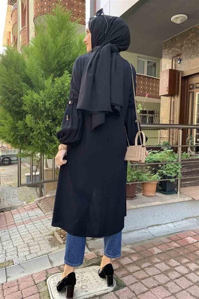 Balon Kol Kolye Detaylı Tesettür SİYAH - Thumbnail