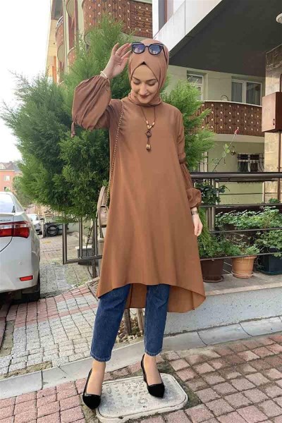 SGS - Balon Kol Kolye Detaylı Tesettür TABA