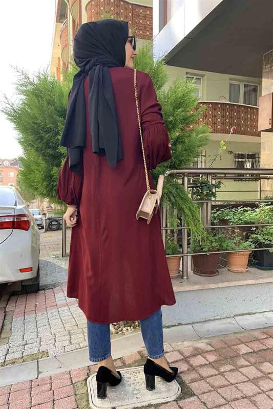 Balon Kol Kolye Detaylı Tesettür VİŞNE - 5