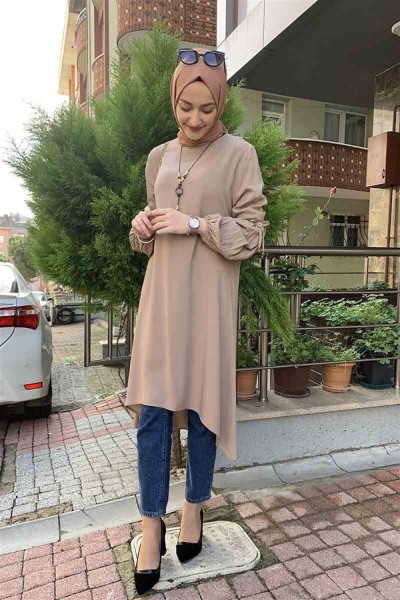 SGS - Balon Kol Kolye Detaylı Tesettür VİZON